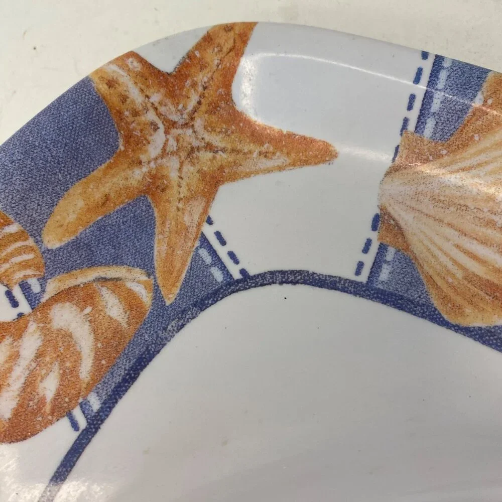 Starfish Seashell Melanine Triangle Chip & Dip Serving Plate Nautical Beach Hous